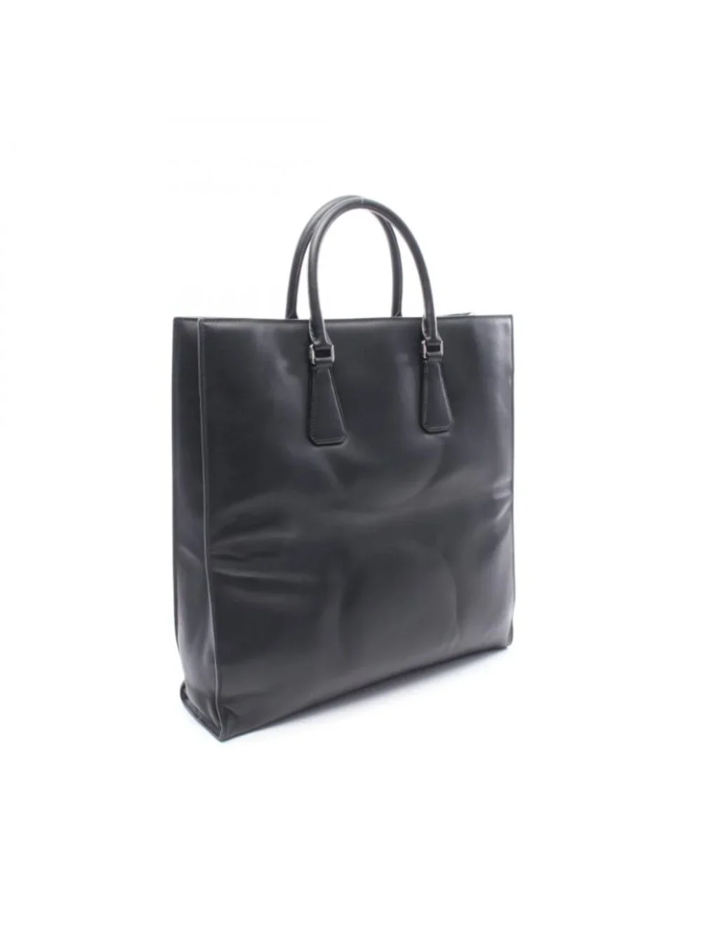 Prada Tote Bag Shopping 2-Way Black Leather Triangle Logo